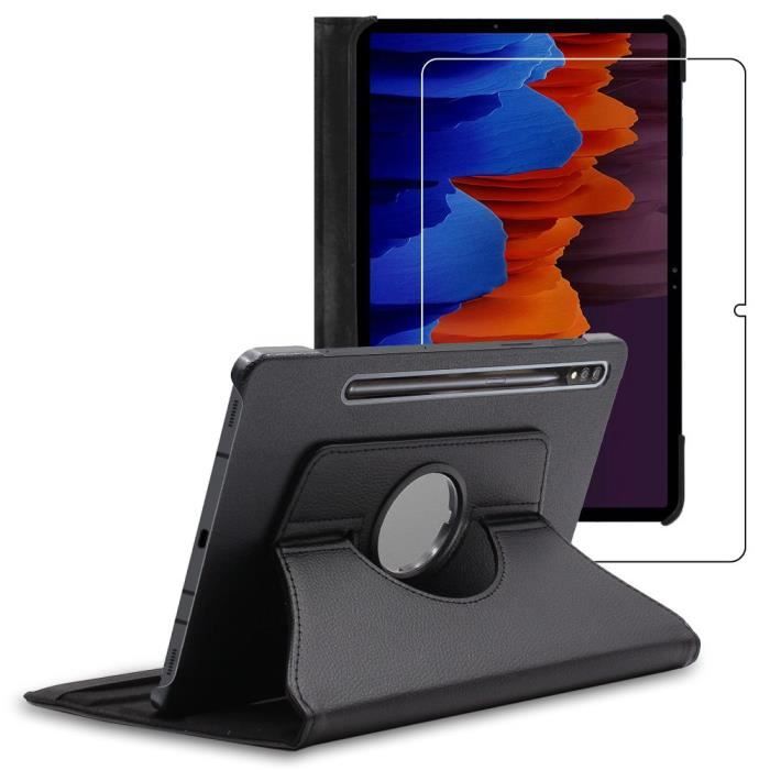 ebestStar ® pour Samsung Galaxy Tab S7+ SM-T970 - Housse PU Cuir Rotatif 360 + Film protection écran en VERRE Trempé, Noir