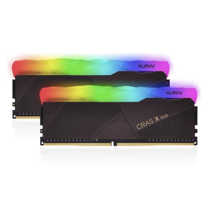 KLEVV Mémoire PC Gaming CRAS X RGB DDR4 - KD4AGU880-32A160X - 32 Go (2 x 16 Go) - 3200MHz (PC4-25600) - CL16 - 1.35V - Sans tampon