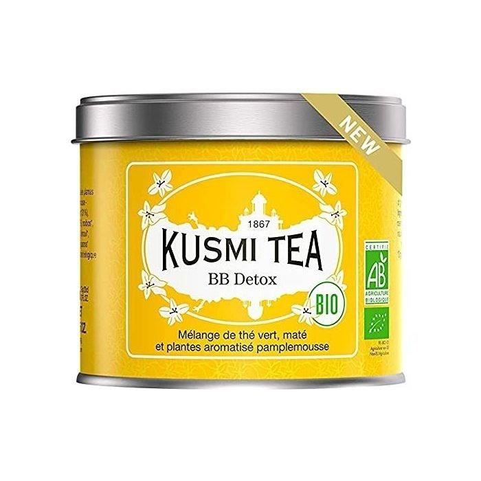 KUSMI TEA BB Detox bio - Mélange de thé vert, maté et plantes aromatisé pamplemousse - Boîte métal 100g