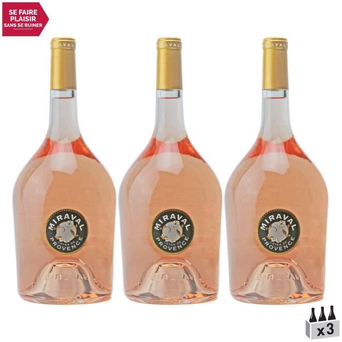 Côtes de Provence MAGNUM Rosé 2021 - Lot de 3x150cl - Miraval - Vin AOC Rosé de Provence - Cépages Cinsault, Grenache, Rolle