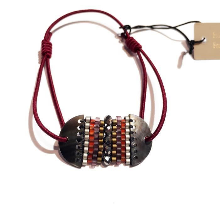 Bracelet réglable avec Nacre & Perles , Style Ethnique , FAIT MAIN EN FRANCE