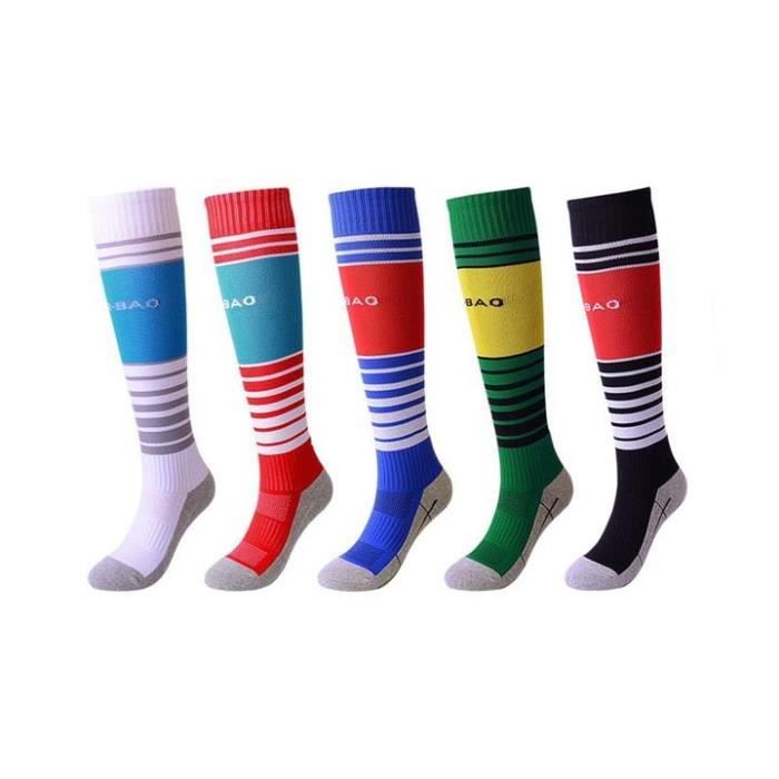 Lot de 5 Paires Chaussettes de Football Enfant Chaussettes de Sport Protection Respirantes Antidérapant - Blanc rouge bleu vert noir