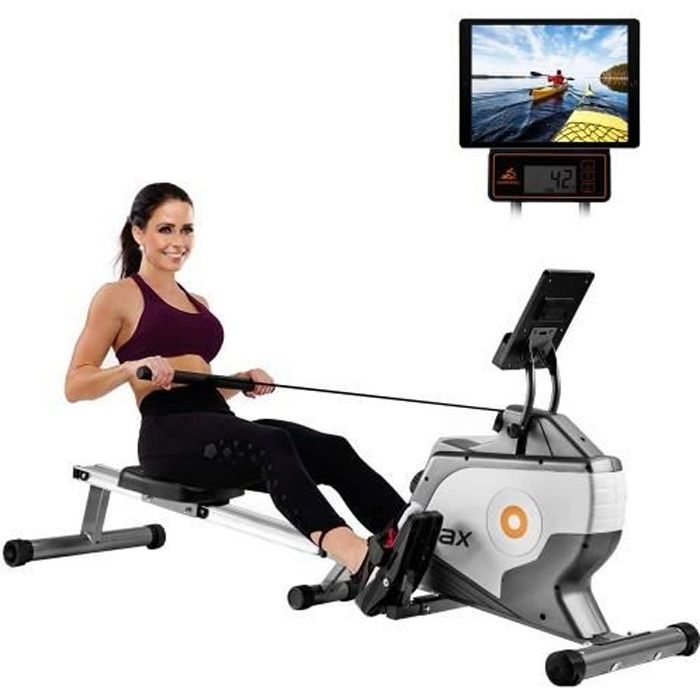 Stocké en Europe !Rameur magnétique Rameur pliant avec système de serrage magnétique, moniteur LED