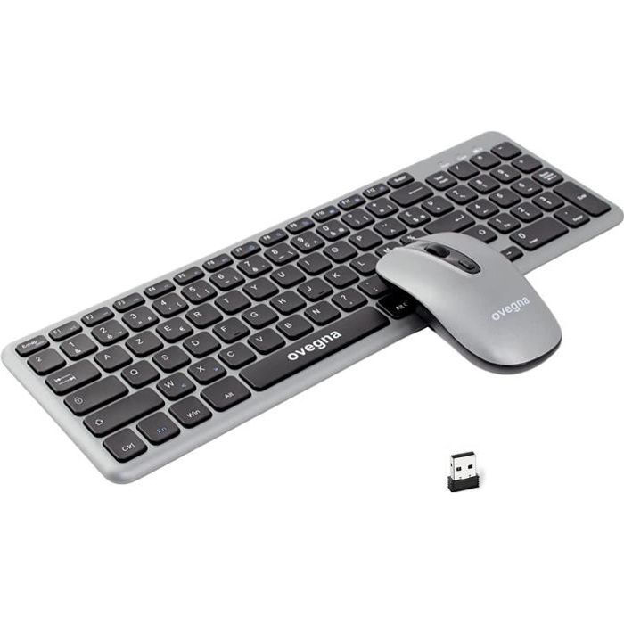 Ovegna K22 : Ensemble Clavier et Souris, sans Fil, Wireless 2.4Ghz, AZERTY, pour PC, Mini PC, Mac, SmartTV, Raspberry, Laptop, Andro