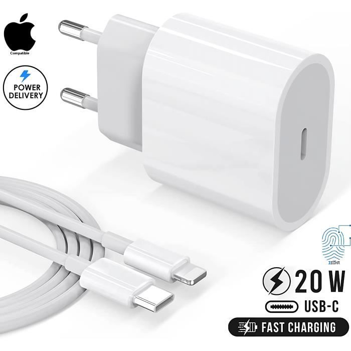 Chargeur iPhone 18w Rapide + Cable Lightning 1M