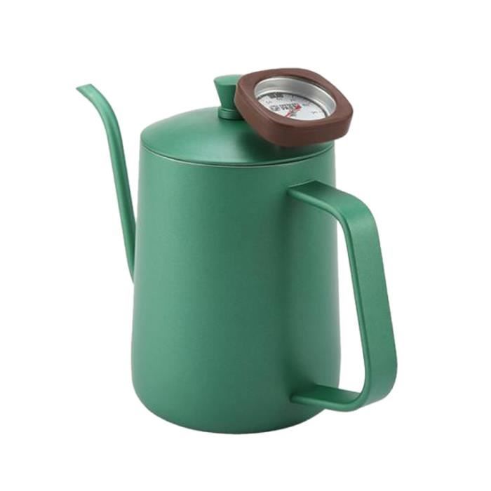 ThéIèRe de Bec de Col de Cygne de Bouilloire de Café D'Acier Inoxydable de 600 Ml avec le ThermomèTre (Vert)