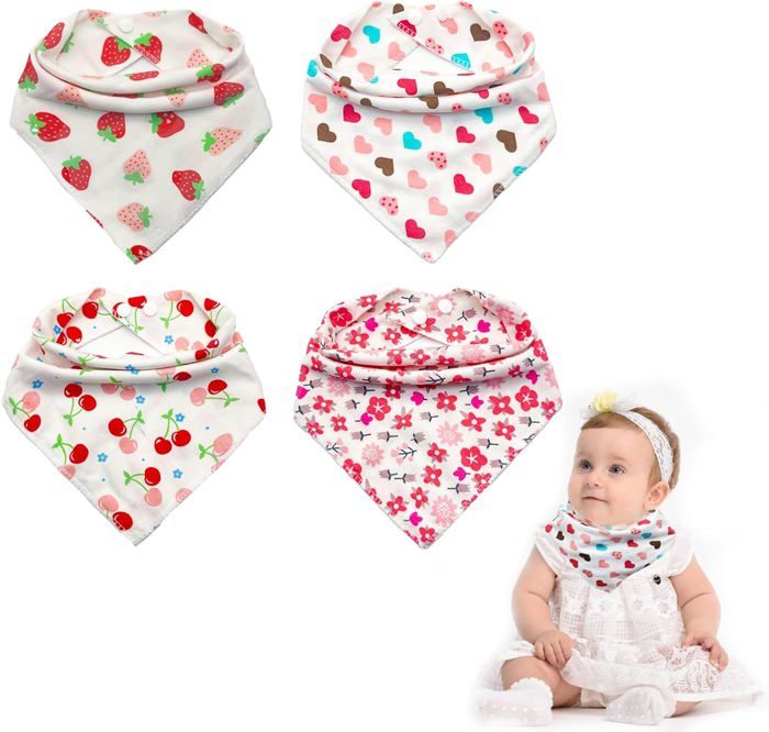 DHWEKU Bavoirs Bébé Bandana - Lot De 3 En Coton Bio Doux - Réglables 0-36 Mois - Super Absorbants 4 Couches