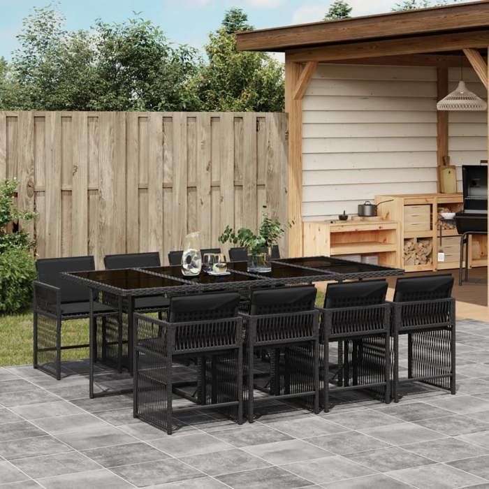 vidaXL Ensemble à Manger de Jardin avec Coussins 9 pcs Table et Chaises à Dossier Rabattable Meubles dExtérieur Patio 3211639