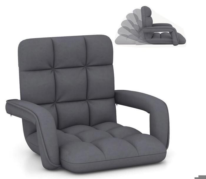 Fauteuil de Sol - RELAX4LIFE - Dossier Réglables sur 6 Positions - Accoudoirs Ergonomiques - Cadre Métallique - Charge 150KG - Gris