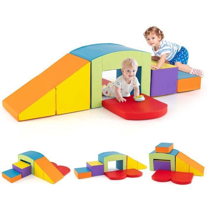 COSTWAY 7 PCS Parcours de Motricité Bébé en Mousse - Remplissage en EPE Housse en PU Fermeture Clair Couleurs & Formes 12 Mois+