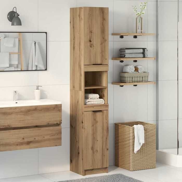 vidaXL Armoire de bain chêne artisanal 32x34x1885cm bois dingénierie armoire de rangement de salle de bain placard de 856944