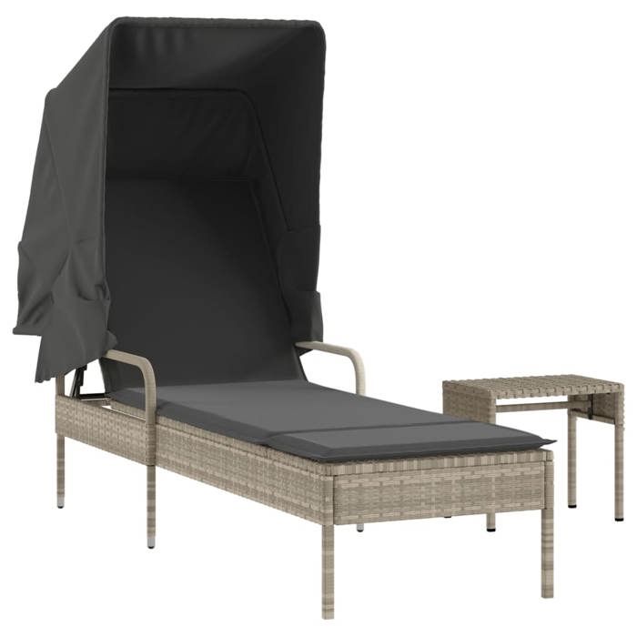 MGH - NEUF Chaise longue/transat - avec auvent et table gris clair résine tressée CC667