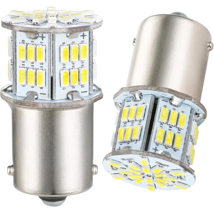Ampoules LED BA15S P21W 144SMD Blanc Chrome - 2 Pièces, 12V, 6000K, Pour Feux De Jour Et Plus