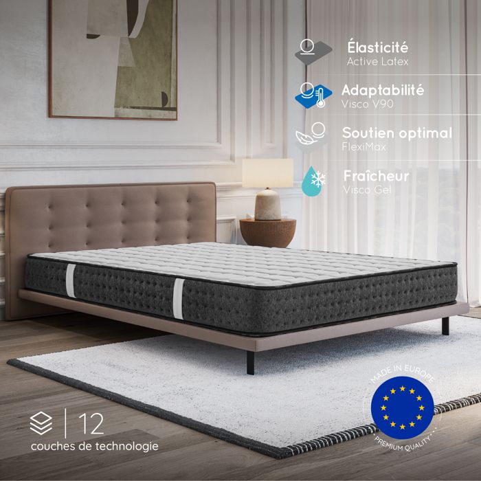 Matelas EQUINOX 90x200 cm - 21 cm - Mousse Haute Résilience et Haute Densité - Réversible - Confort Équilibré