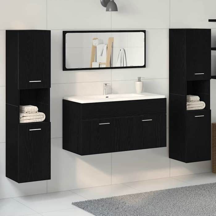 (ON SALE)Meuble et colonne de Salle de Bains - Set de meubles de salle de bain (4 pcs) - Chêne noir - EU674120