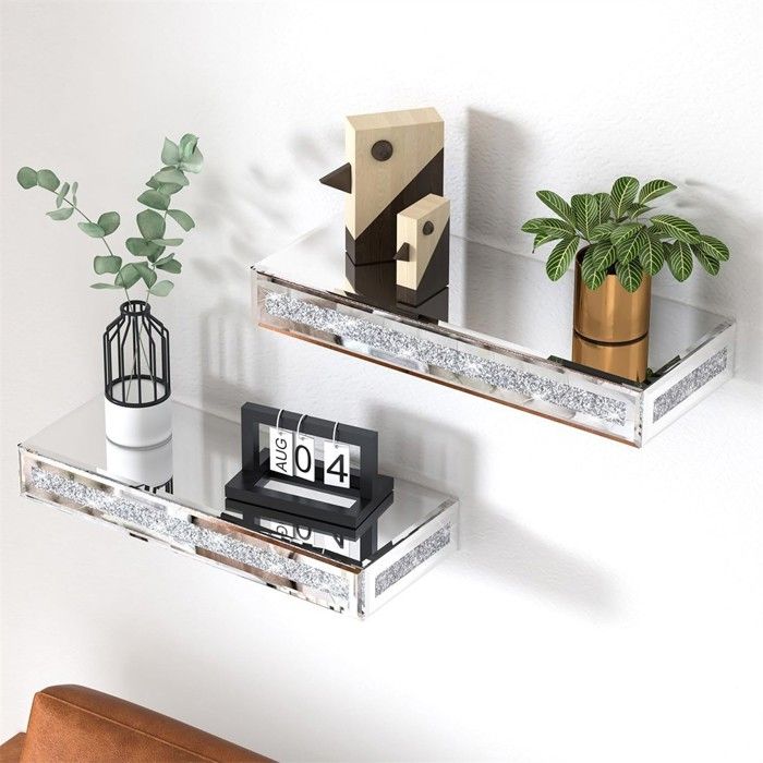 Étagère Murale Suspendue avec Strass - Étagère de Luxe pour Salon Chambre Cuisine - Étagère de Décoration - 38x15.2x6cm