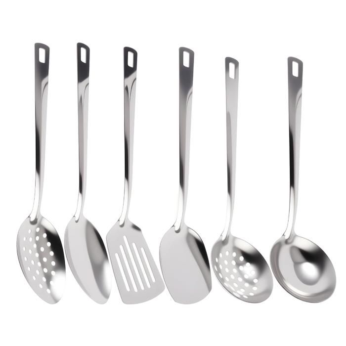 6 Pièces Ustensiles de Cuisine Louche Inox avec Manche Suspendu