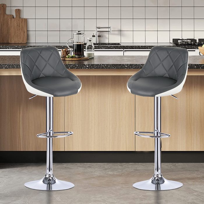 Lot de 2 tabourets de bar en PU avec hauteur réglable et fonction pivotante Gris devant et blanc derrière.