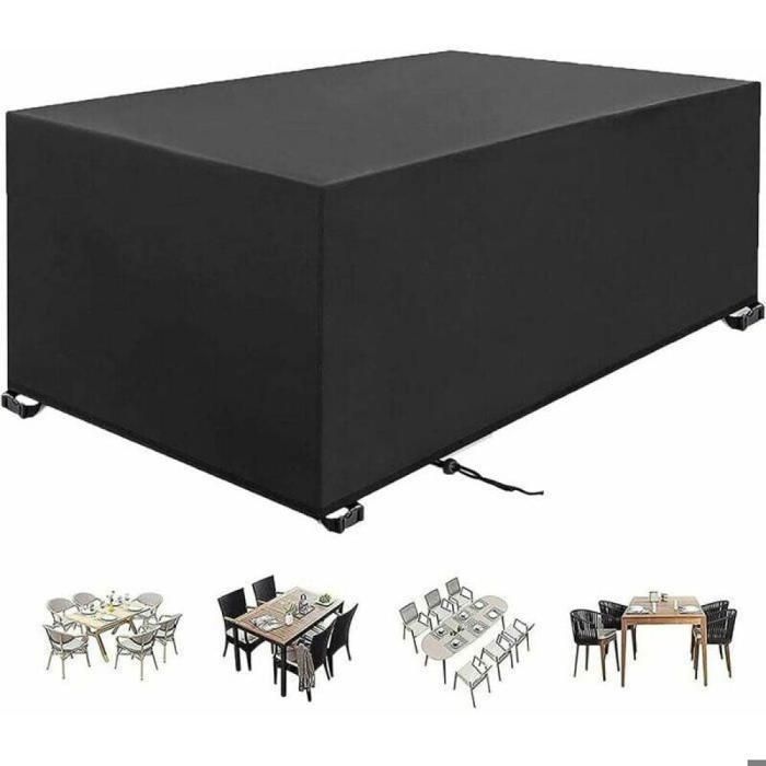 Housse Table de Jardin 225*116*82CM Noir Tissu Oxford 420D Résistante au Vent et Anti-UV Bâche Salon de Jardin