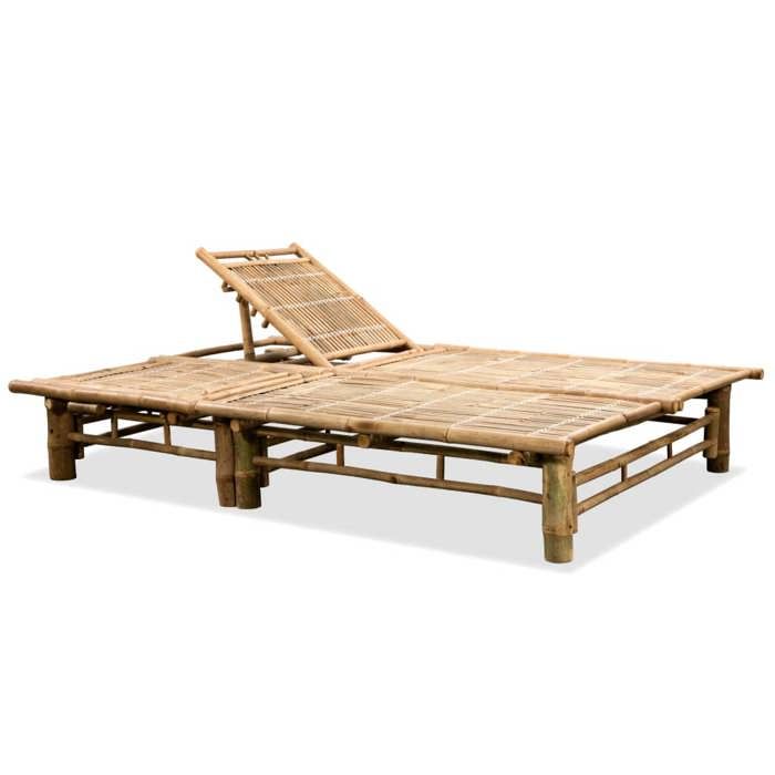 Brun Chaise longue（Set de 2)Bain de Soleil - Pour Vacances 2 personnes - Bambou - Hauteur:（24-87) cm 9097