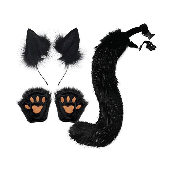Un ensemble de trois accessoires sur le thème des animaux pour femmes. Comprend des gants un bandeau et une queue.