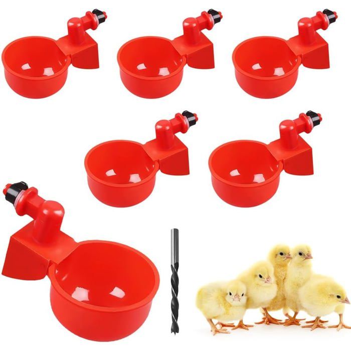 Abreuvoir automatique pour volailles - ULISEM - Lot de 6 - Rouge - Système automatique - Plastique robuste