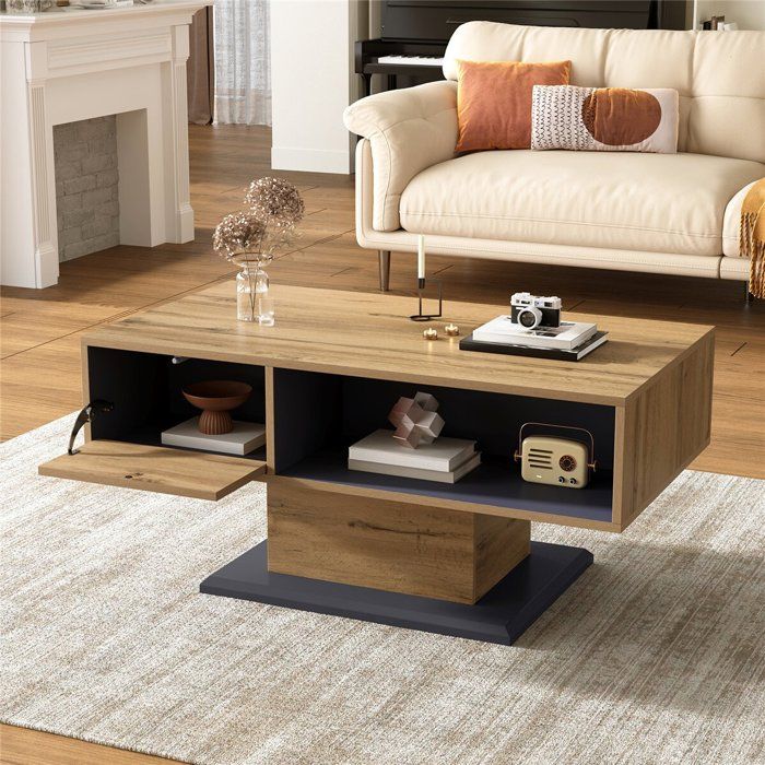 Table Basse Moderne en Bois avec Rangement Double Face Table Basse Salon Minimaliste avec Compartiment 100x50x4650 cm Naturel