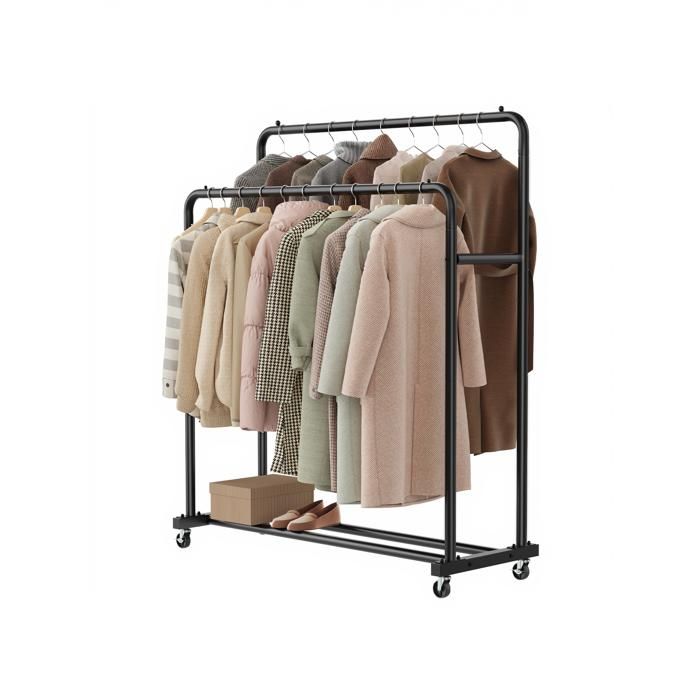 Portemanteau sur Roulettes Portant à Vêtements Robuste Charge 90 kg Chambre Noir Portemanteau sur Roulettes Portant à Vêtements Robuste Charge 90 kg Chambre Noir