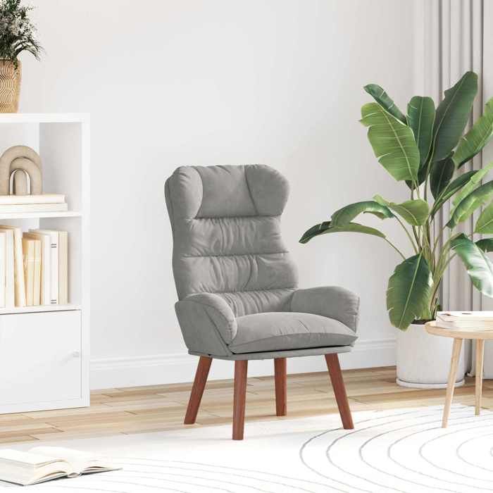 NEW 2026 Fauteuil-chaise simple - 1 pc - Poids maximal: 110 kg - Gris clair 69x74x93 cm Velours L6698