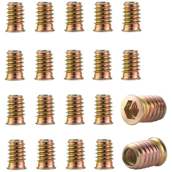 Insert fileté bois - MICH - 40 pièces - M8 x 15mm - Alliage de zinc - Écrou hexagonal - Facile à installer