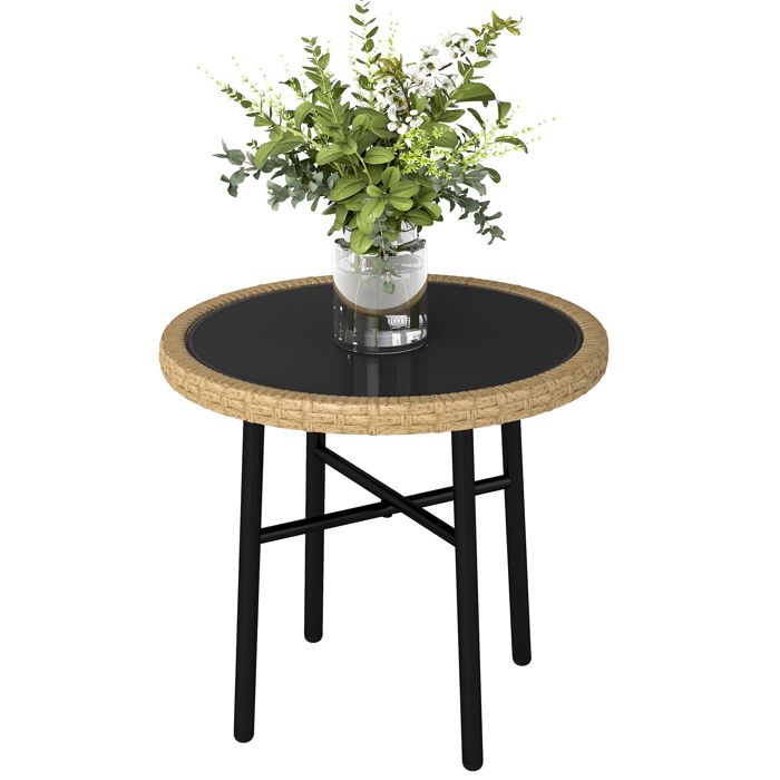 Table basse ronde de jardin - Outsunny - pour salon balcon piscine - résine tressée acier verre trempé - 46x46x43 cm - naturel