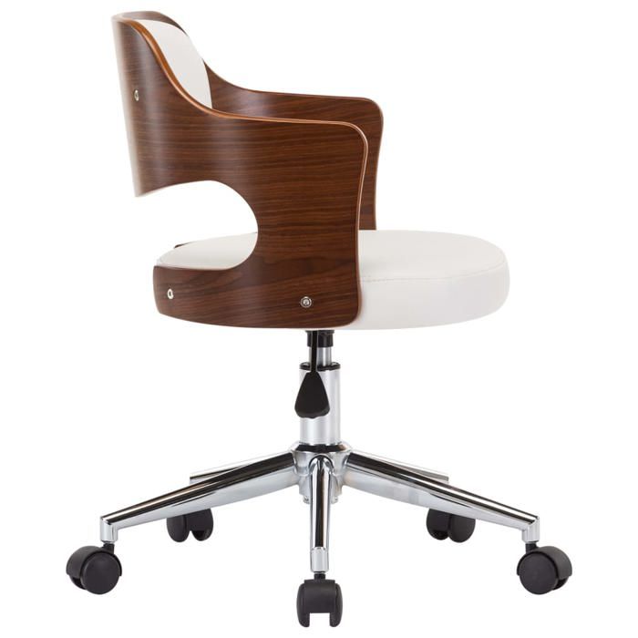 Fauteuil Ergonomique - Blanc - Chaise bureau pivotante - 1 PLACE - Blanc Bois courbé et similicuir 47.5x53x(68-76) cm F95