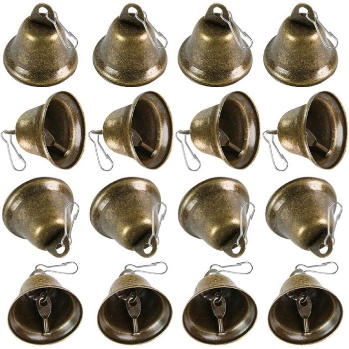 16PCS Bronze Jingle Bells Vintage Bells (1.58 X 1.5) with Spring Hooks Hanging for Wind Chimes Housebreaking Making Dog Potty Tr