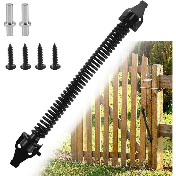 Ferme porte automatique 36cm à ressort traction réglable avec 2 vis pour jardin portail bois clôtures