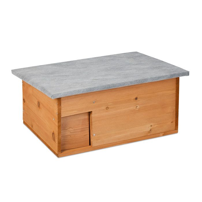 Relaxdays Maison pour hérisson kit avec fond trappe anti-rats entrée labyrinthe bois HxLxP 21 x 46 x 34 cm orange