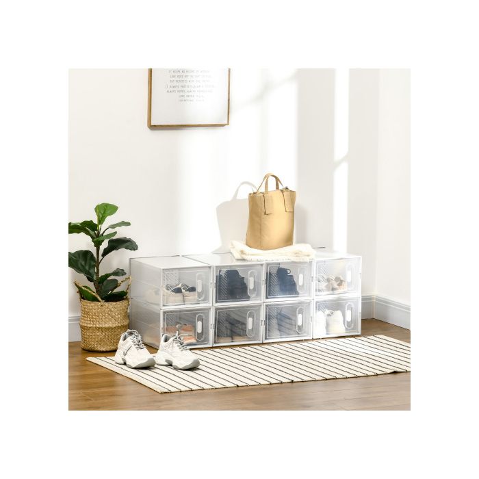 Armoire à chaussures modulaire DIY à 8 compartiments rectangulaire plastique transparent 25x35x19cm
