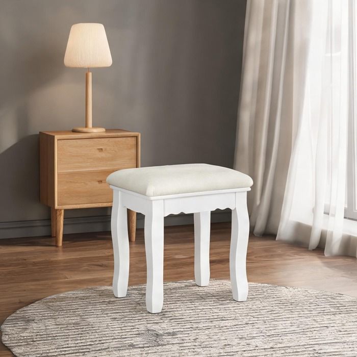 Pouf de maquillage en velours blanc 38x28 5x45 cm charge 135 kg style moderne