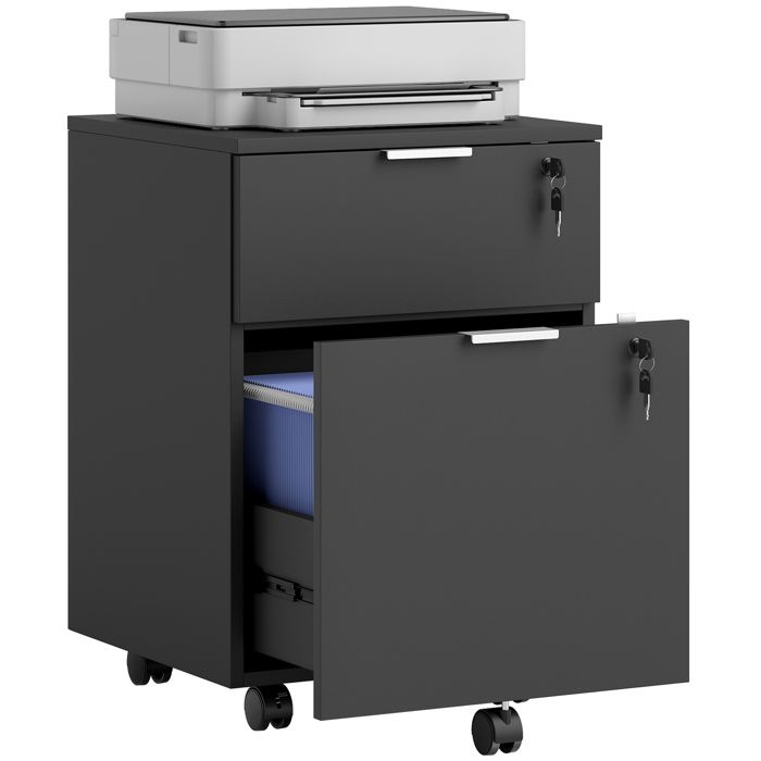 Caisson de bureau HOMCOM meuble de rangement 2 tiroirs 2 barres pour dossier suspendu verrouillable avec 2 clés 42x40x60 cm Caisson de bureau HOMCOM meuble de rangement 2 tiroirs 2 barres pour dossier suspendu verrouillable avec 2 clés 42x40x60 cm