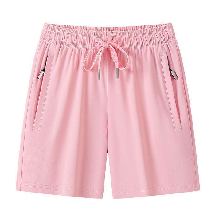 Short de Sport Femme Taille Elastique Séchage Rapide Short Été Avec Poches Zippées Pour Jogging Running Fitness - Taille EU - Rose