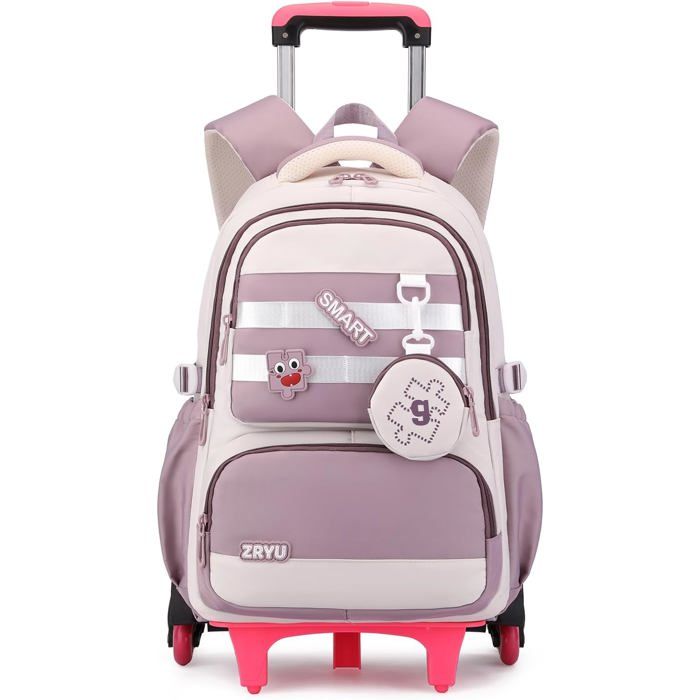Cartable à roulettes fille - Amythe - 6 roues amovibles - 32 x 20 x 46 cm - 30 litres - 4 compartiments