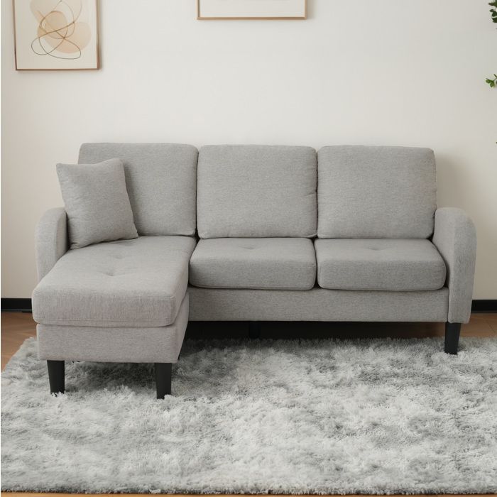 Canapé dangle modulable réversible 3 places avec chaise longue tissu gris 166 x 118 x 77 cm