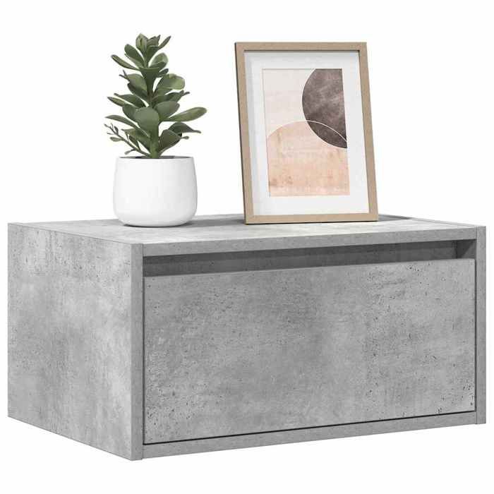 Meuble TV Suspendu Table de chevet murale 1 pc avec lumières LED gris béton T3045