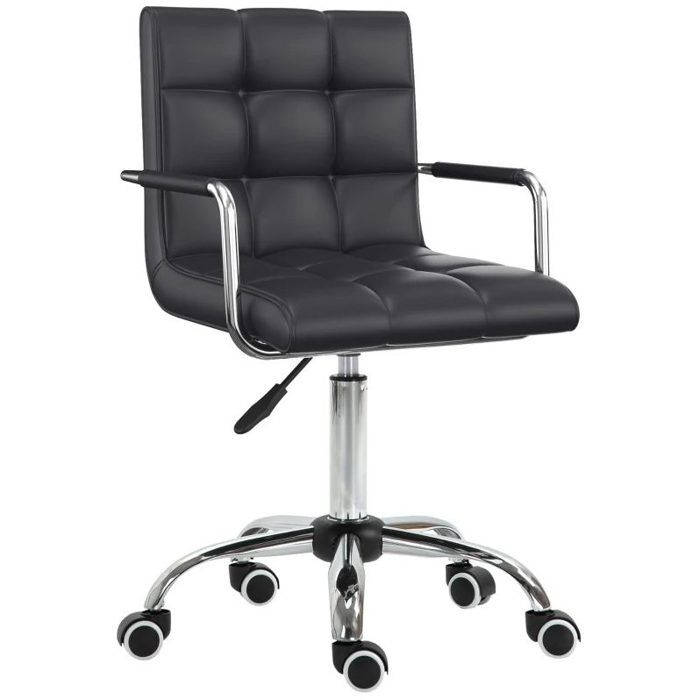 Chaise de bureau pivotante – Noir – Hauteur réglable 46-61 cm – Avec accoudoirs – Roulettes
