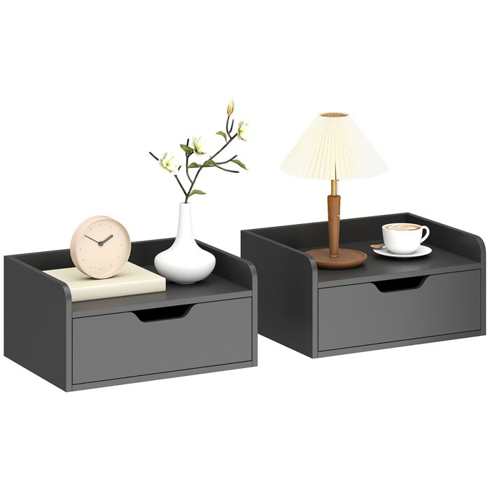 Tables de chevet murales suspendues avec tiroir et étagère lot de 2 aspect bois pour chambre