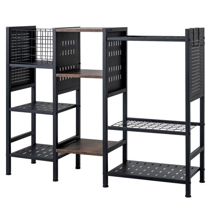 Range-outils 40 pouces avec 66 emplacements et étagères en bois pour garage et abri de jardin