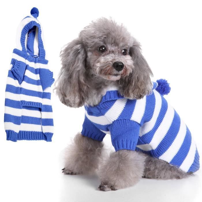 Meilleurs prix pour Pull rayé pour animaux de compagnie ARAMOX - Chaud et respirant pour l'hiver - Bleu et rouge