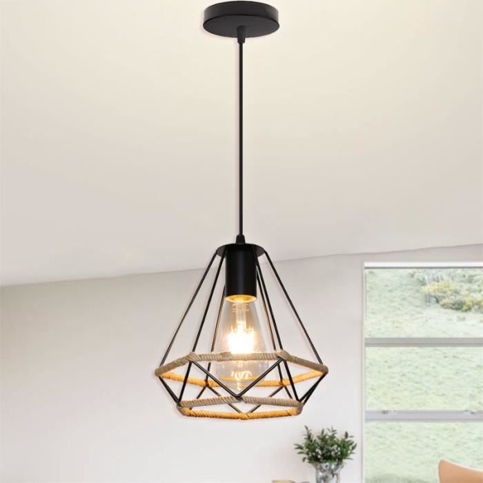 U-Do Rétro Suspension Filaire Ajustable Industriel Lampe en Corde de Chanvre E27 Métal Lustre éclairage pour Cuisine Bureau