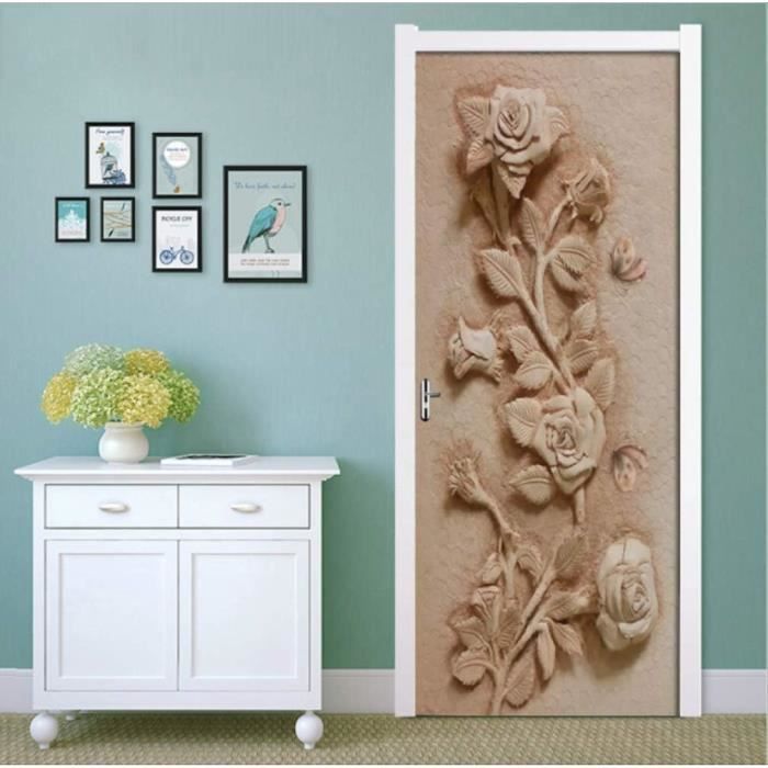 Autocollant 3D Pour Porte 90x200 Cm - Décor Mural PVC Auto-adhésif Rouge Et Blanc Symétrique - Pour Salon, Chambre