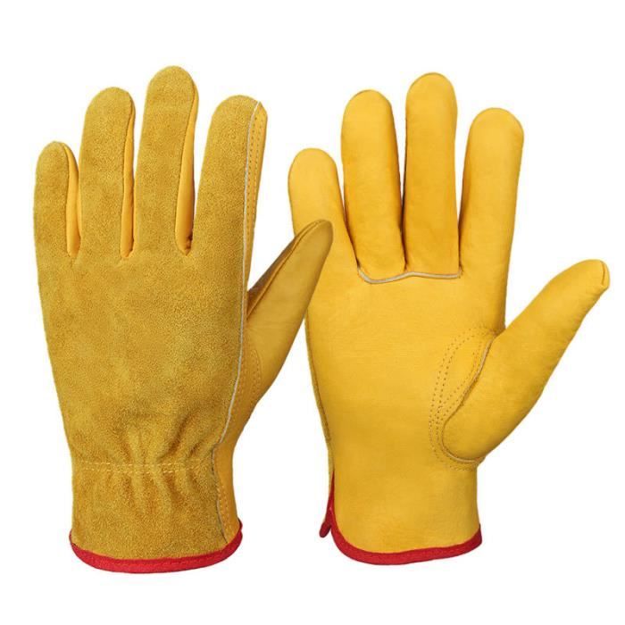 Gant ménage-vaisselle,Gants de jardinage en cuir pour hommes et  femmes,gants de sécurité au travail respirants,coupe - Yellow-S[A9]