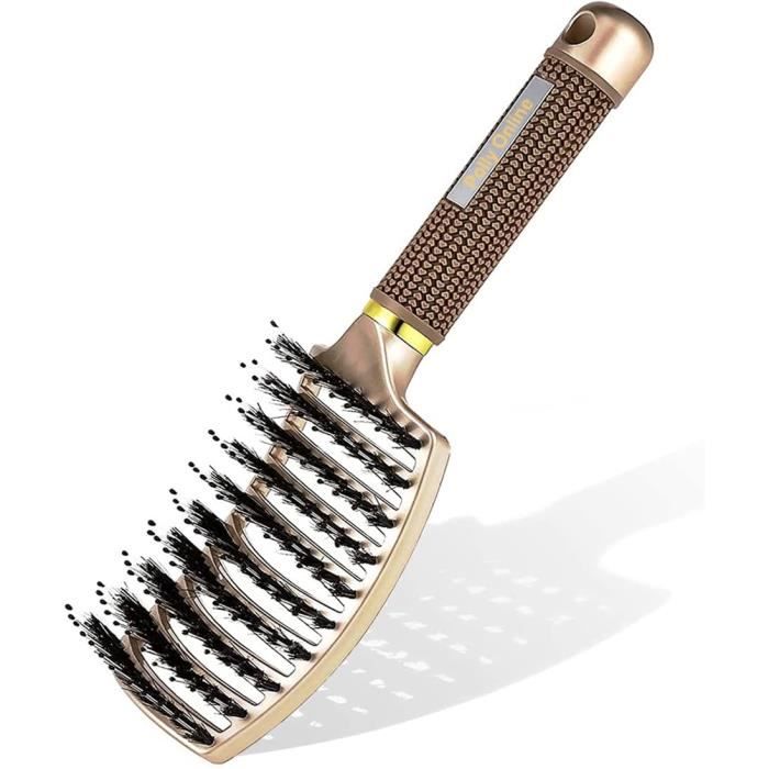 Brosse à cheveux en poils de sanglier avec design incurvé